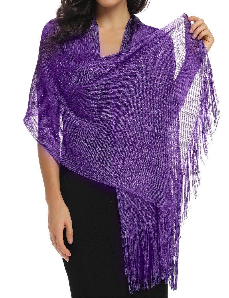 Rheane Shawls and Wraps for Weddings Evening Dresses Elegant Shawls and Wraps Dress Cover Up Formal Party Beach Cover-up Outfit(Purple with Purple Glitter) - Image 3